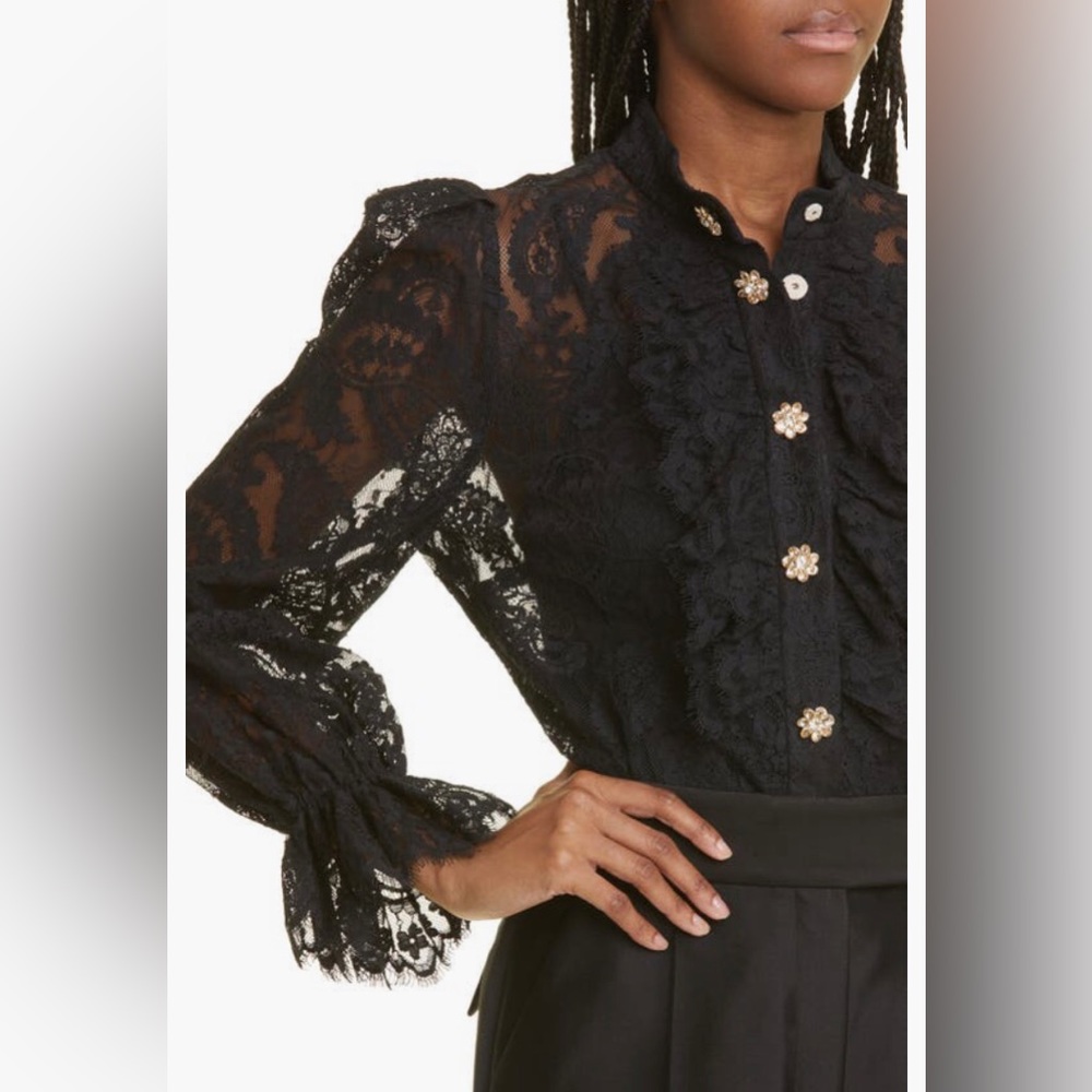 NEW $650 Zimmermann Rhinestone Flower Snap Cotton Blend Lace Top, Black, 0/US 4! - Picture 5 of 7